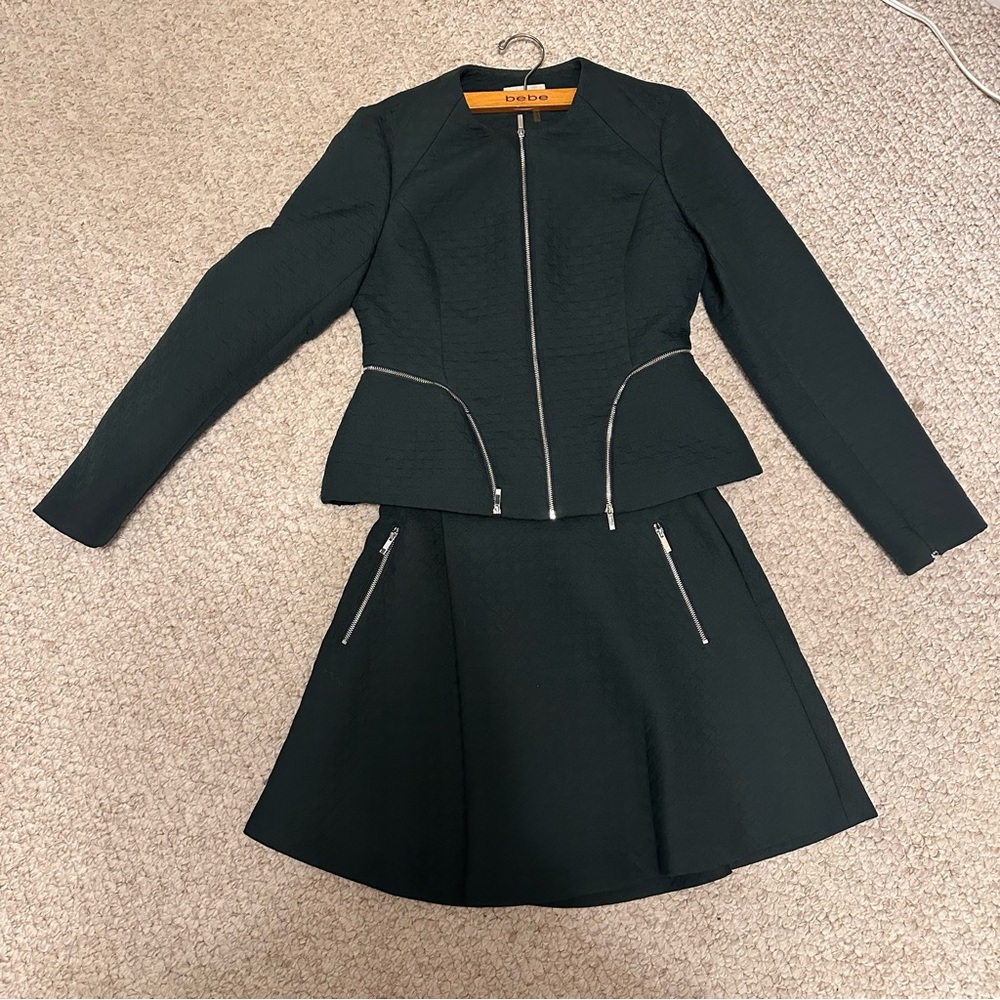 1. State dark green jacket and skirt set
